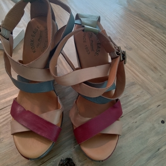 Kork-Ease Shoes - Kork-Ease Hailey Multi-Color Leather Strap Platform Wedge 5.5" Sandals S…